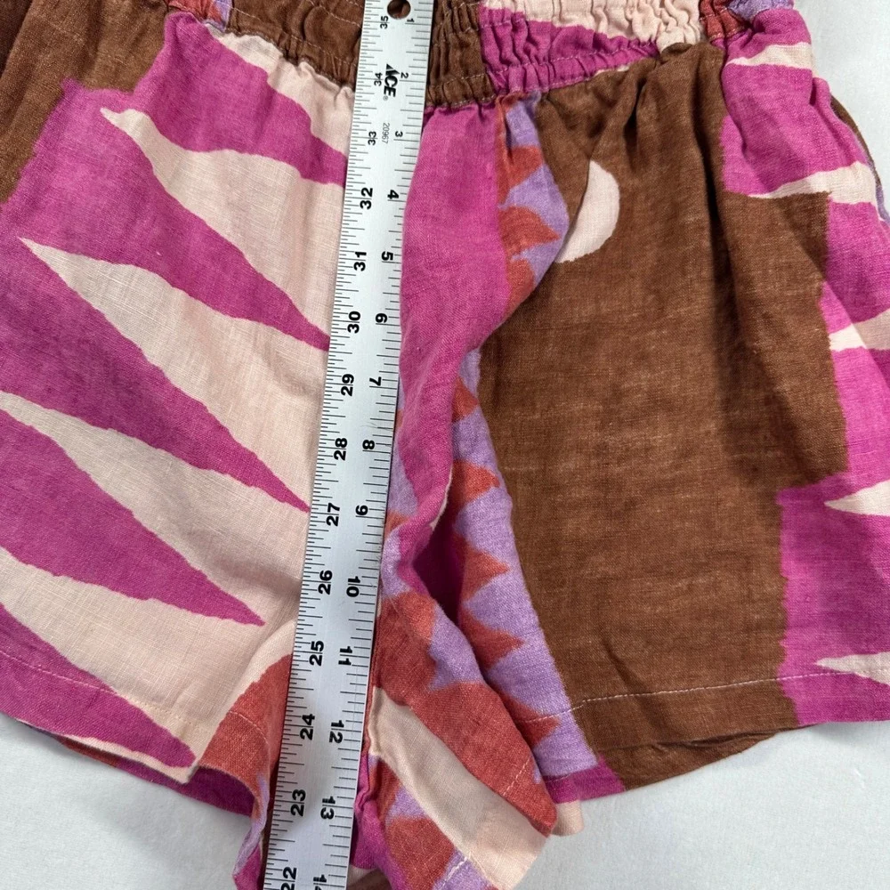 Anthropologie Somerset Shorts Womens M Pink Brown Linen Blend Geometric Print